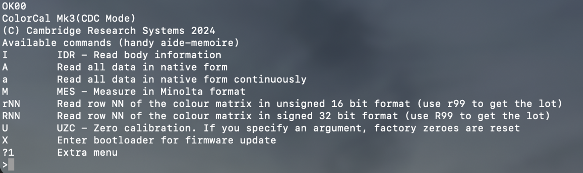 ColorCAL 3 device menu